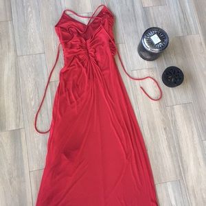 Long Red Dress, Sheer Mesh
